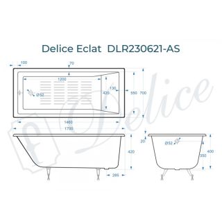 Ванна чугунная Delice Eclat DLR230621-AS 170х70 с антискользящим покрытием