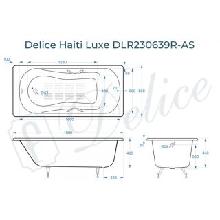Ванна чугунная Delice Haiti Luxe DLR230639R-AS 180х80 с отверстиями под ручки и антискользящим покрытием
