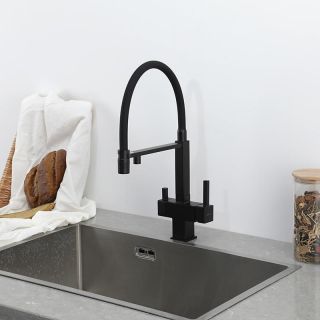 Смеситель для кухни Gappo G4395-56 с подключением фильтра питьевой воды и гибким изливом чёрный