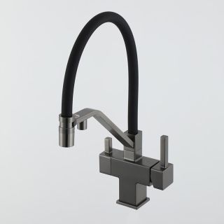 Смеситель для кухни Gappo G4395-69 с подключением фильтра питьевой воды и гибким изливом оружейная сталь/чёрный