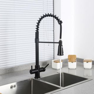 Смеситель для кухни Gappo G4398-66 с гибким выдвижным изливом и подключением фильтра питьевой воды чёрный