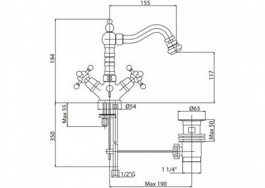Смеситель для биде, золото Cezares LORD-BS2-03/24