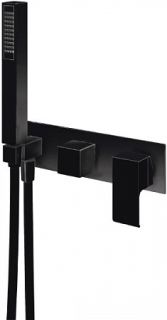 Встраиваемый смеситель для ванны и душа однорычажный, на 3 выхода, в комплекте с ручным душем, чёрный матовый Cezares PORTA-VDM2-NOP