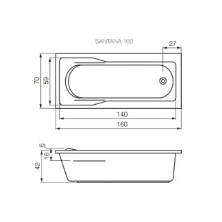 Акриловая ванна Cersanit SANTANA 160х70