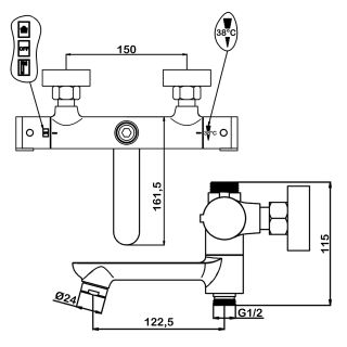 Душевая стойка Swedbe Hermes 9090G1 с термостатическим смесителем для ванны хром/серый