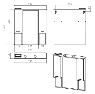 Зеркальный шкаф с подсветкой Misty Терра 90см серый