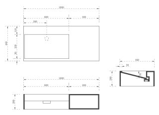 Подвесная тумба с раковиной ABBER Stein-1.0 R правая 100см белый матовый