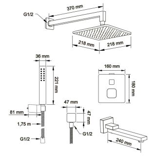 Душевой комплект Swedbe Platta 5563 с термостатом хром