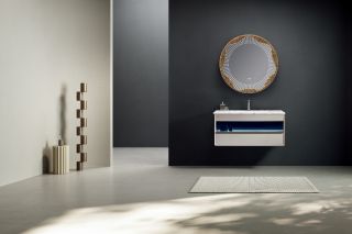 Комплект мебели для ванной Black&White Gravity V-2433 Unihopper drawers Marble 1-hole mirror LED Anti-fog