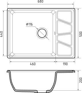 Мойка кухонная GranFest VERTEX V-680L серый