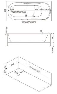 Ванна акриловая Bas Рио 170х70 стандарт