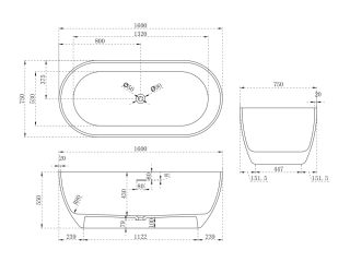 Ванна из искусственного камня ABBER Stein AS9613-1.6 160x75см белый матовый