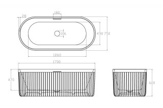 Ванна из искусственного камня ABBER Stuttgart AM9925 170x75см белый матовый