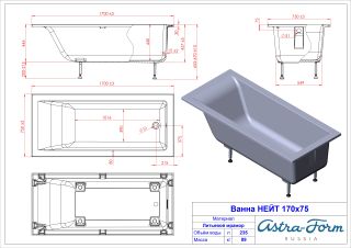 Ванна из искусственного камня Astra-Form Нейт  01010091 170x75 см белый матовый