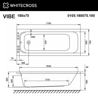 Гидромассажная ванна WHITECROSS Vibe 0105.180075.100.LINENANO.CR 180x75 см Line Nano хром