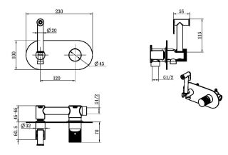 Гигиенический душ Boheme Stick 127-GG.2 со смесителем золото