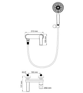 Смеситель для ванны с душем Wonzon & Woghand Brilliant WW-88037079-BGM тёмный графит