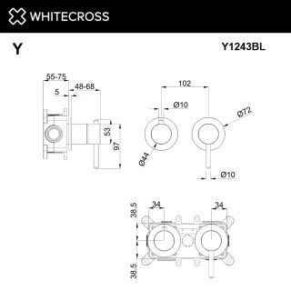 Смеситель скрытого монтажа на 3 потребителя WHITECROSS Y Y1243GLB брашированное золото