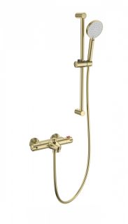 Смеситель для ванны с душевым гарнитуром Wonzon & Woghand WW-C2001-A-BG с термостатом брашированное золото