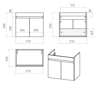 Подвесная тумба под раковину Misty Ронда 60см белый/бетон Чикаго светло-серый